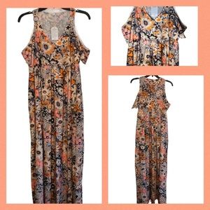 👗NWT Long Floral Print Cold Shoulder Dress XL👗